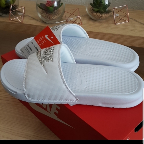 Nike slide sandals white bling custom diamond - Picture 4 of 6